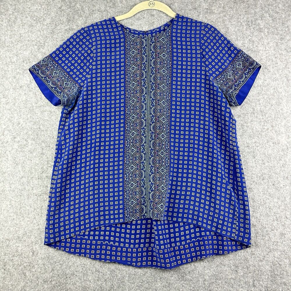 Madewell Blue Patterned Short-Sleeve Blouse